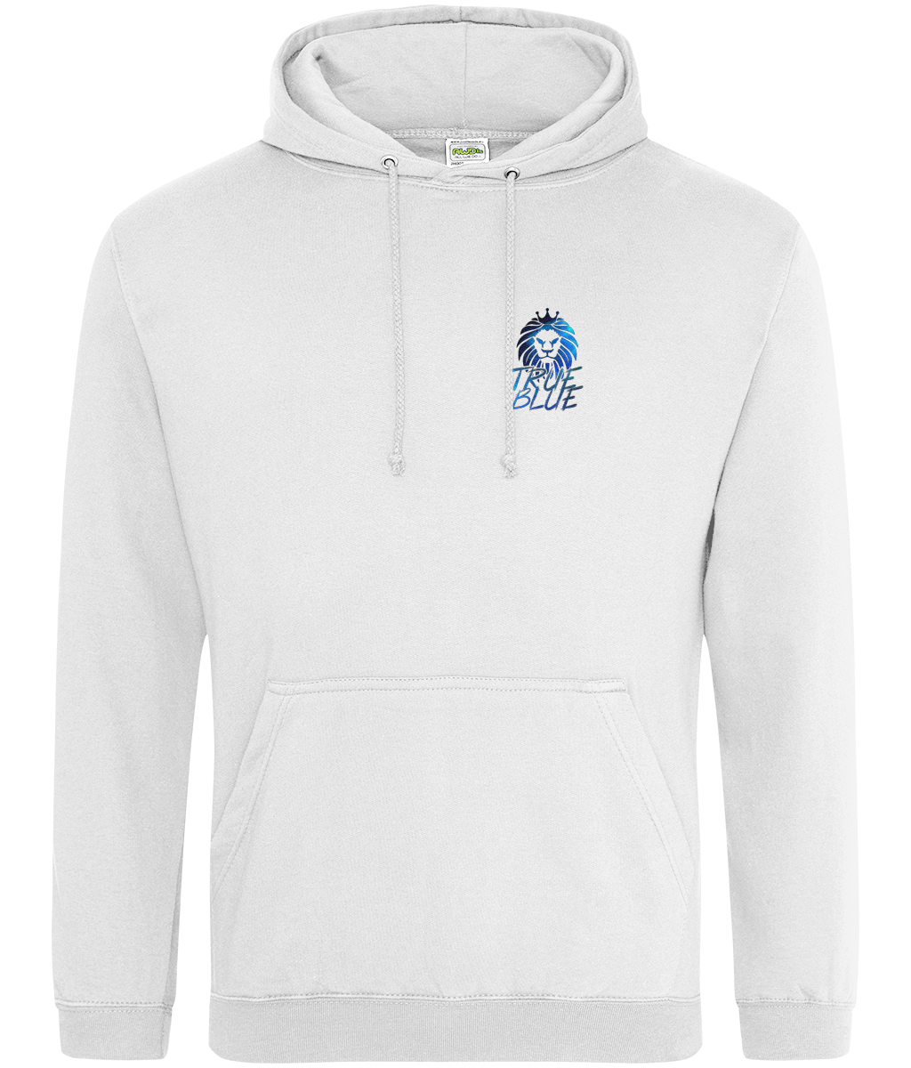 "Blue - Chelsea Chest Design Hoodie" with a bold chest design, drop shoulder style, and soft cotton fabric, ideal for Chelsea fans.