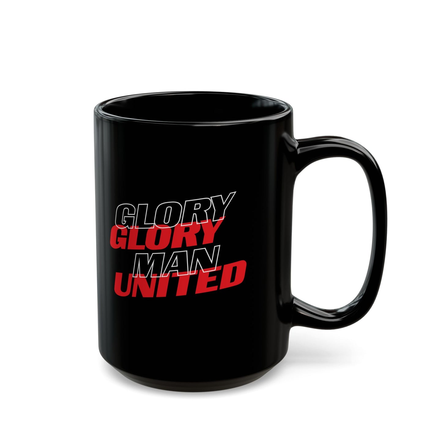 "Glory Glory Man United - Manchester United Mug" in 11oz and 15oz, 100% ceramic with a glossy finish, perfect for tea or coffee-loving Manchester United fans.