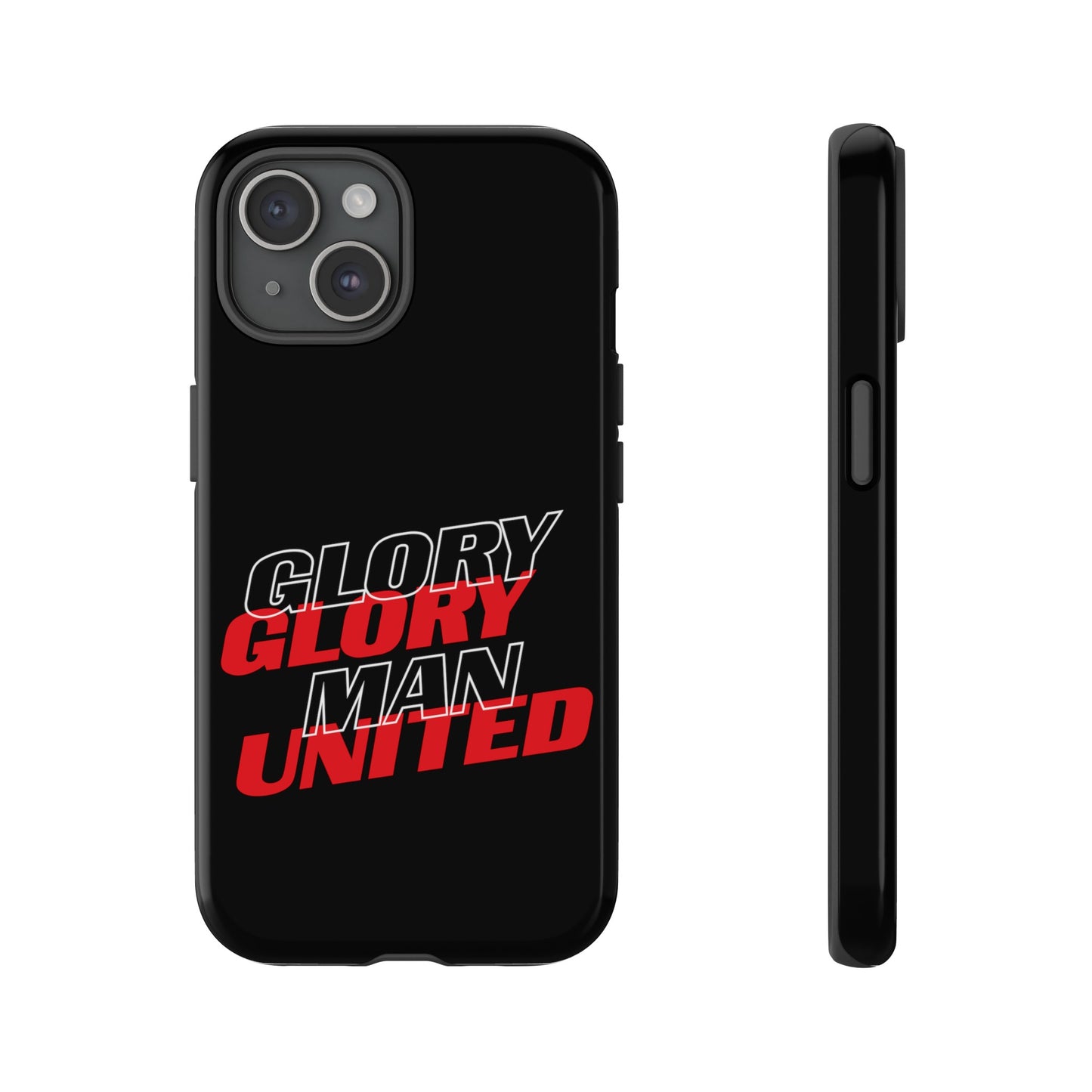 Glory Glory Man United Tough Phone Case, dual-layer protection with clear ports and wireless charging support, perfect for dedicated Manchester United fans.