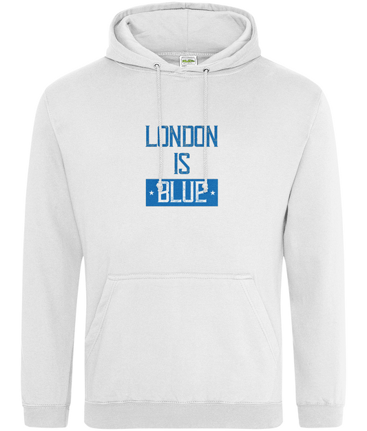 "London Is Blue - Chelsea Hoodie Unisex" with drop shoulder style, soft cotton fabric, and front pouch pocket, ideal for Chelsea fans.